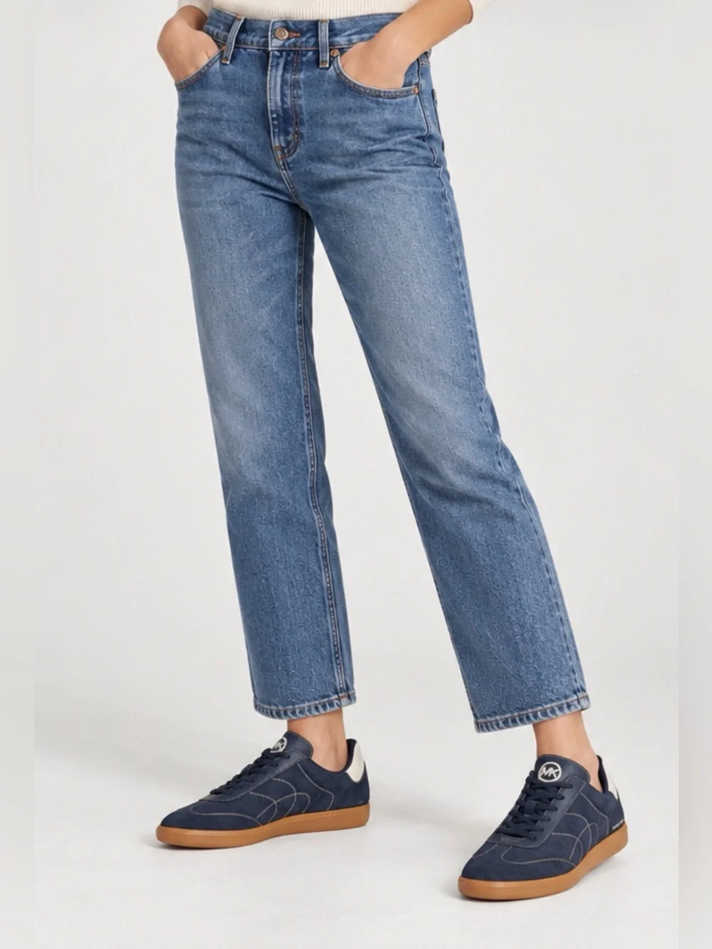 Michael Kors Navy Suede Sneakers Gum Sole Retro Low Top Designer Shoes size 7.5